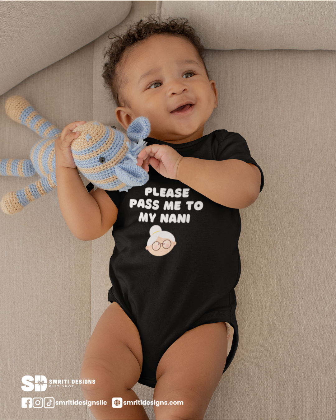 "Please Pass Me to My Nani" Baby Onesie - Black