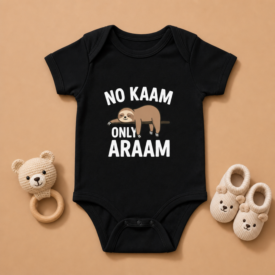 "No Kaam Only Araam" Baby Onesie - Black