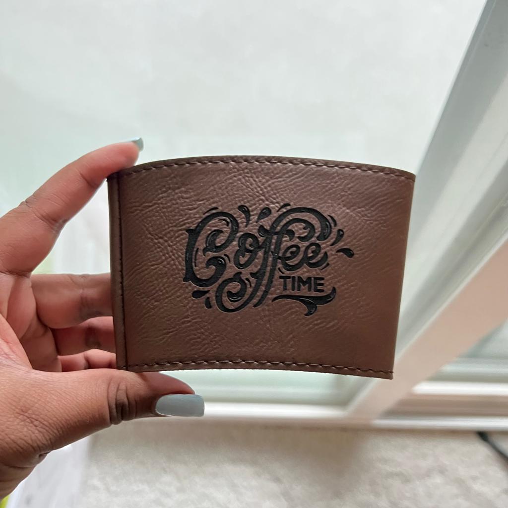 Coffee Design Leatherette Coffee Cup Sleeve | Dark Brown