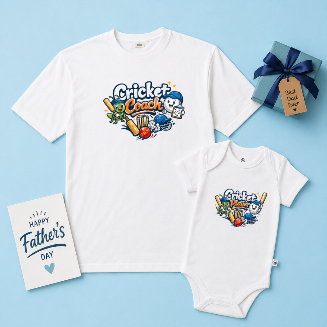 “Cricket Coach & Cricket Player” Matching Father & Baby Duo Set