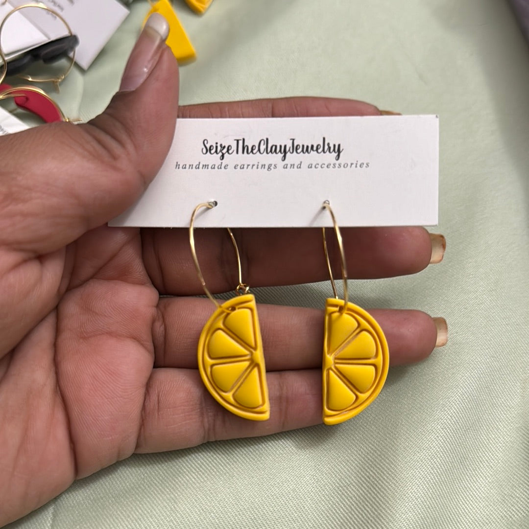 Fruit Slice Clay Hoop Earrings - Lemon