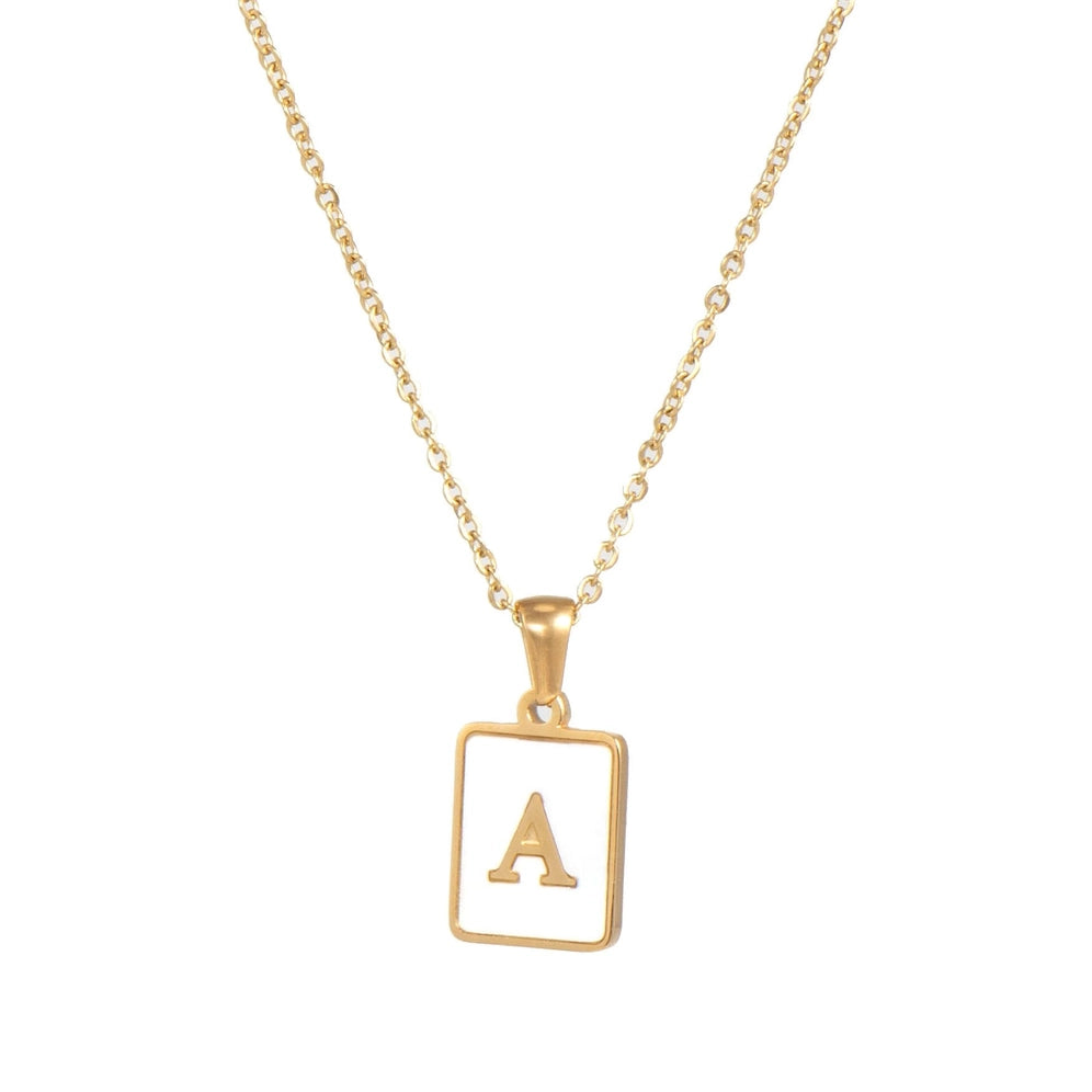 Square Initial 18K Gold-Plated Stainless Steel Necklace - Fgs - A