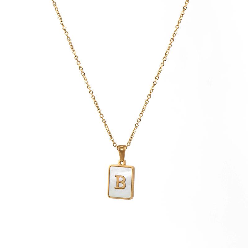 Square Initial 18K Gold-Plated Stainless Steel Necklace - Fgs - B