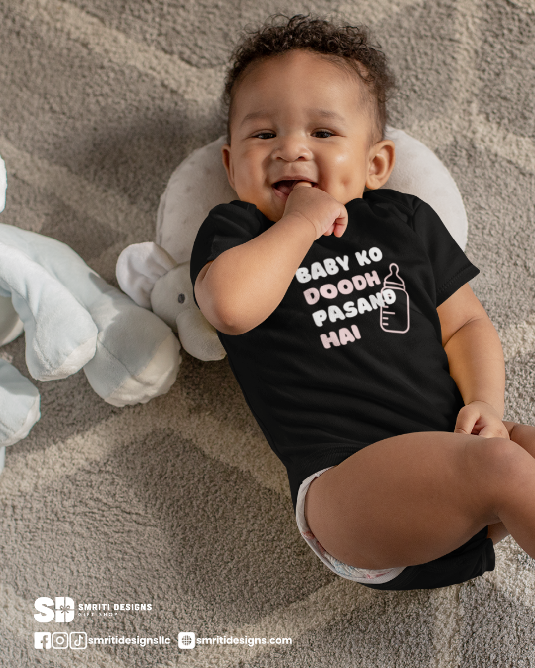 "Baby Ko Doodh Pasand Hai" Baby Onesie - Black