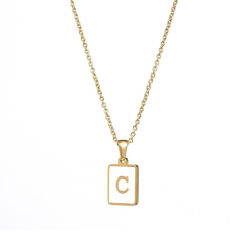 Square Initial 18K Gold-Plated Stainless Steel Necklace - Fgs - C