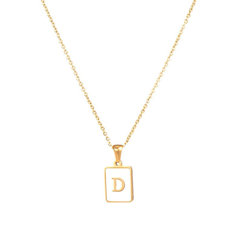 Square Initial 18K Gold-Plated Stainless Steel Necklace - Fgs - D