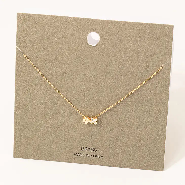 Dainty Chain Double Clover Charm Necklace