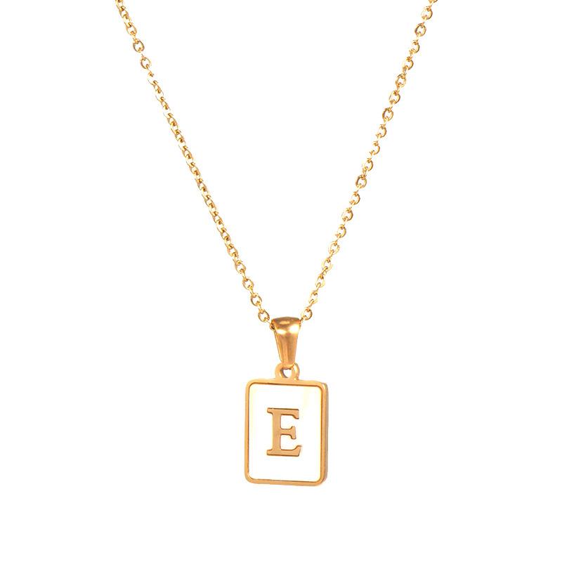 Square Initial 18K Gold-Plated Stainless Steel Necklace - Fgs - E
