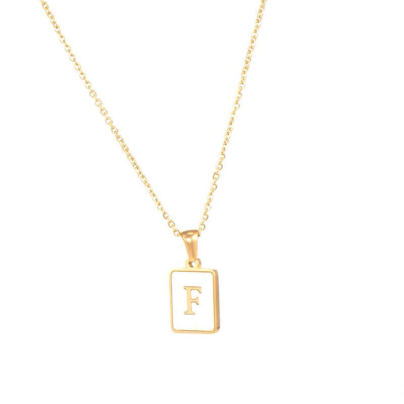 Square Initial 18K Gold-Plated Stainless Steel Necklace - Fgs - F