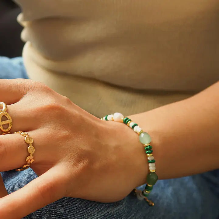 18K Non-Tarnish Bohemian Stone and Bead Bracelet - Faye Green