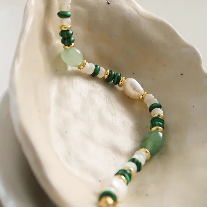 18K Non-Tarnish Bohemian Stone and Bead Bracelet - Faye Green