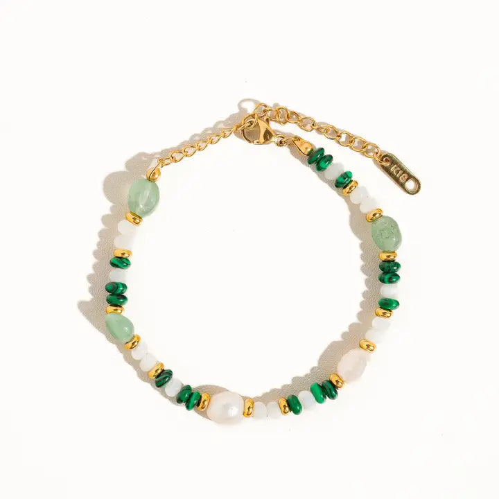 18K Non-Tarnish Bohemian Stone and Bead Bracelet - Faye Green