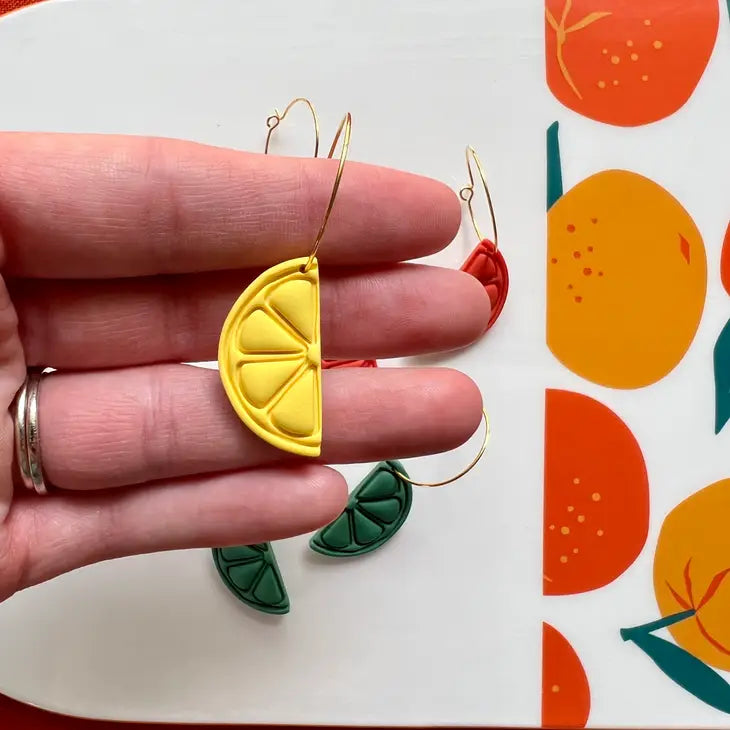 Fruit Slice Clay Hoop Earrings - Lemon