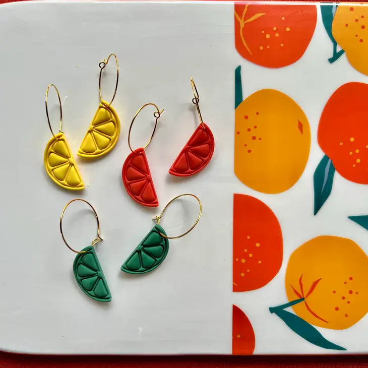 Fruit Slice Clay Hoop Earrings - Lemon