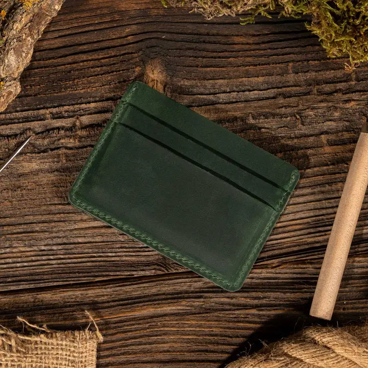 Leather Card Holder Wallet, Handmade Wallet For Men - Green