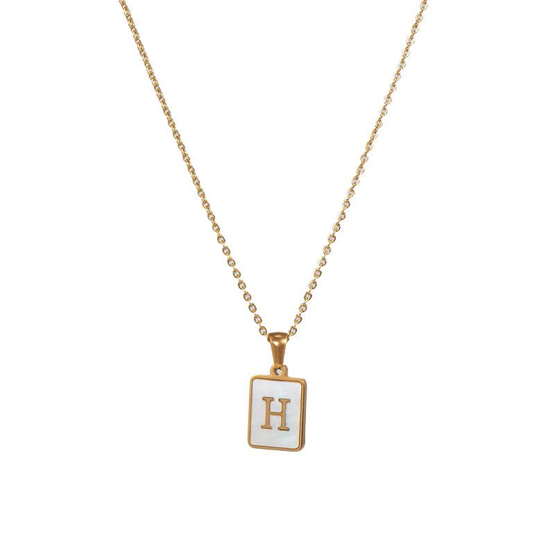 Square Initial 18K Gold-Plated Stainless Steel Necklace - Fgs - H