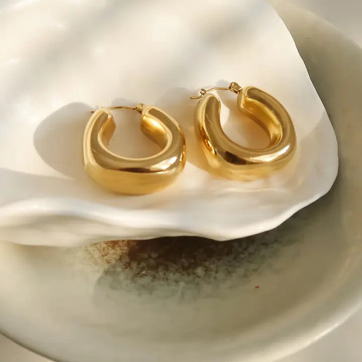 Hunter 18K Gold Non-Tarnish Classic U Hoop Earring - Yellow Gold