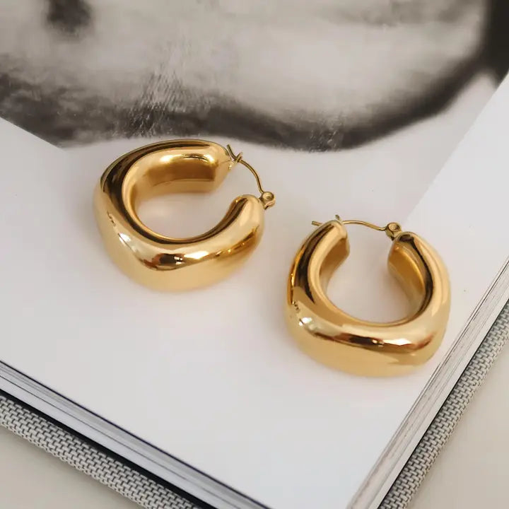 Hunter 18K Gold Non-Tarnish Classic U Hoop Earring - Yellow Gold