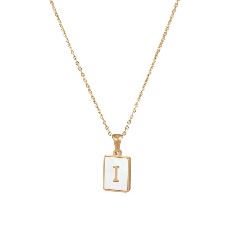 Square Initial 18K Gold-Plated Stainless Steel Necklace - Fgs - I