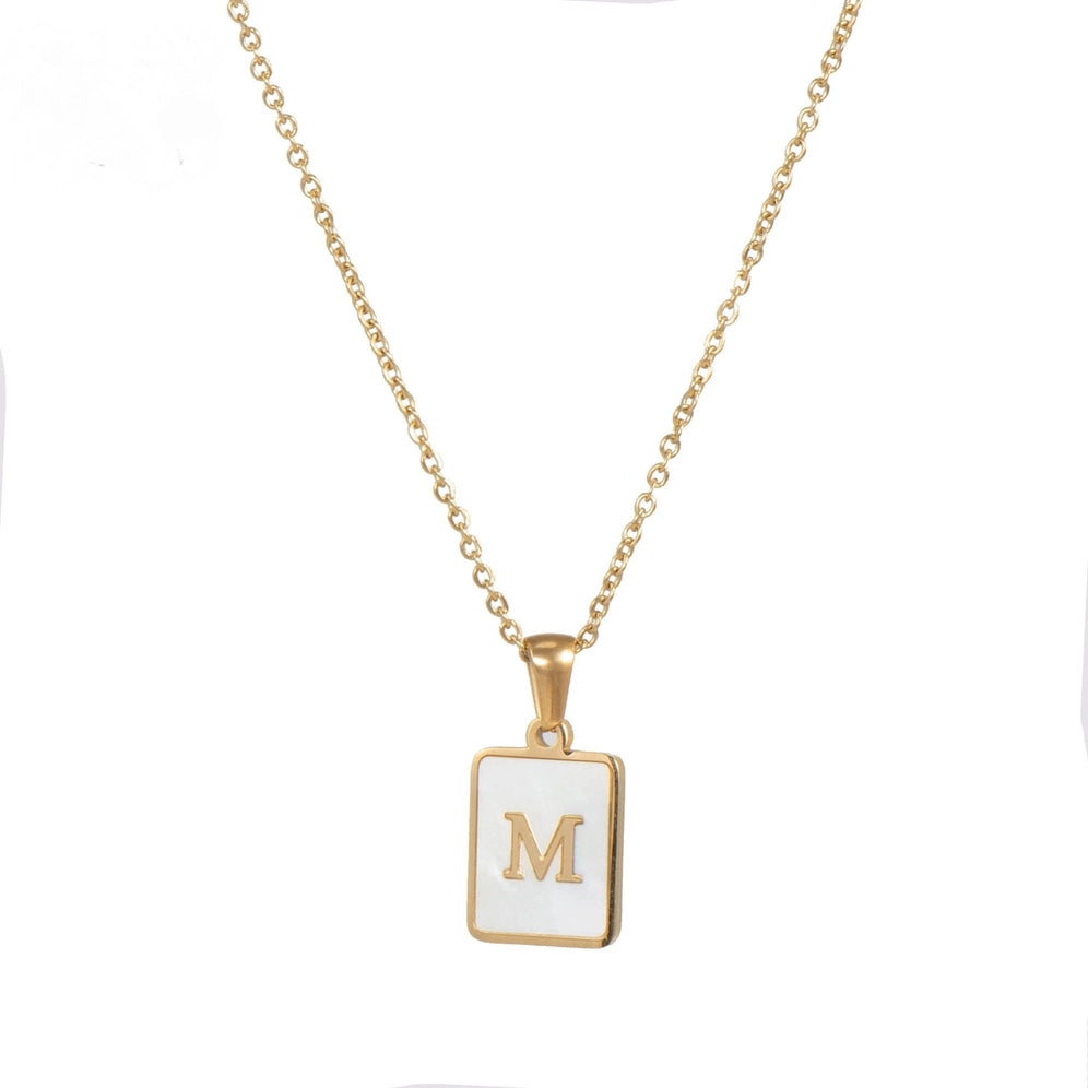 Square Initial 18K Gold-Plated Stainless Steel Necklace - Fgs - M