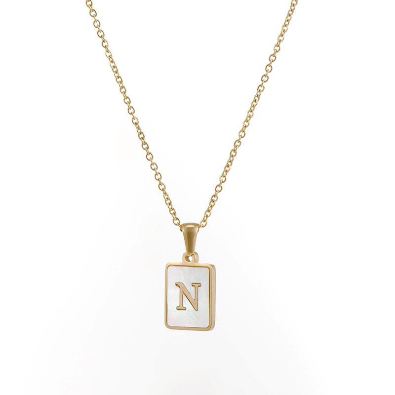 Square Initial 18K Gold-Plated Stainless Steel Necklace - Fgs - N