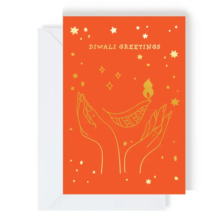 Orange & Gold Foil Diwali Greeting Card