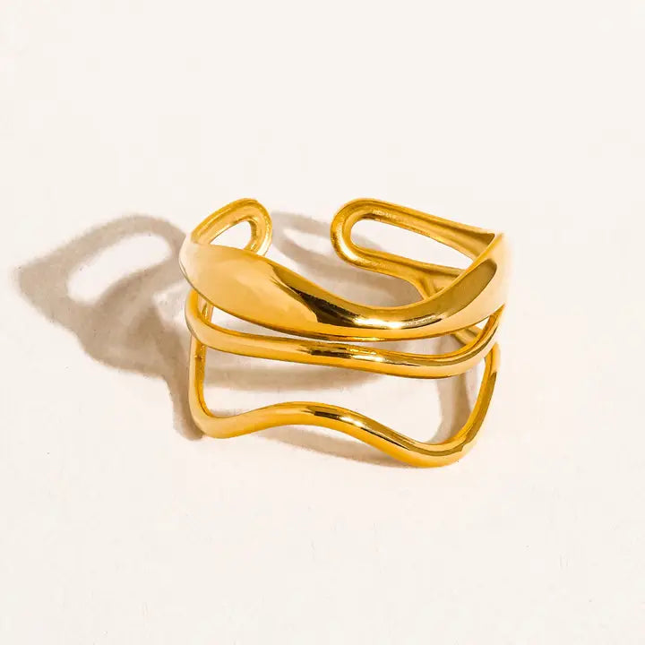Ozzy 18K Gold Non-Tarnish Abstract Ring - Yellow Gold