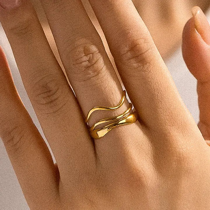 Ozzy 18K Gold Non-Tarnish Abstract Ring - Yellow Gold