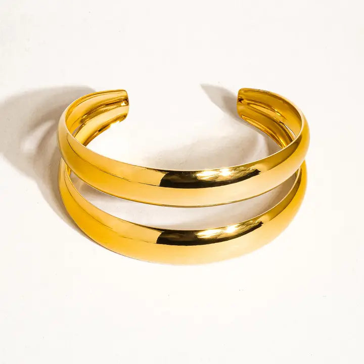 Ronan 18K Gold Non-Tarnish Layered Round Bangle - Yellow Gold