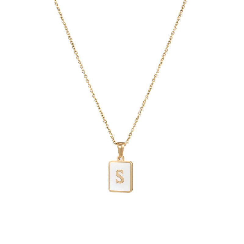 Square Initial 18K Gold-Plated Stainless Steel Necklace - Fgs - S