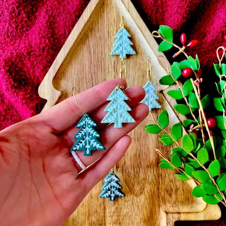 Scandinavian Christmas Tree Earrings, Christmas Earrings - Hoops, Dark Green