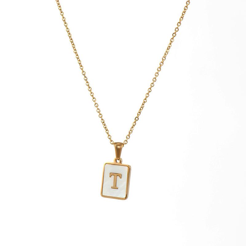 Square Initial 18K Gold-Plated Stainless Steel Necklace - Fgs - T