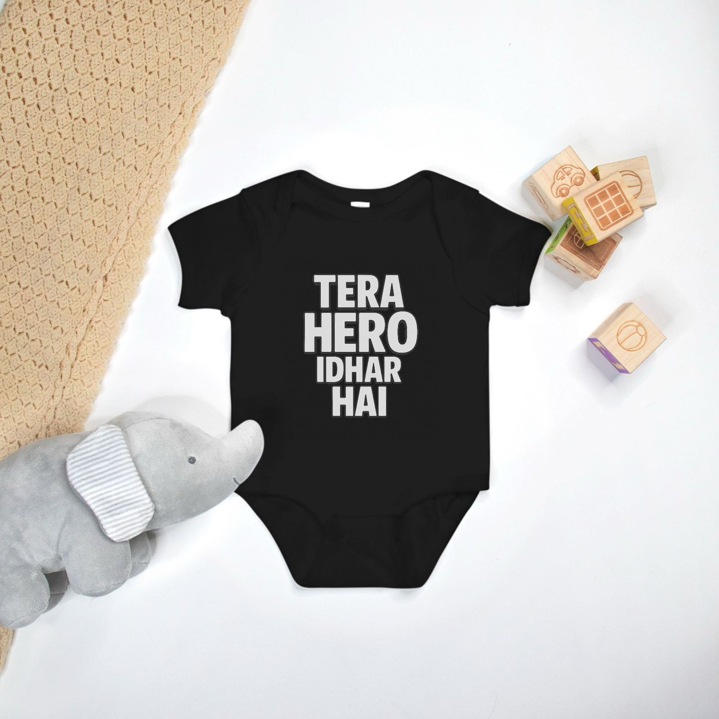"Tera Hero Idhar Hai" Baby Onesie - Black