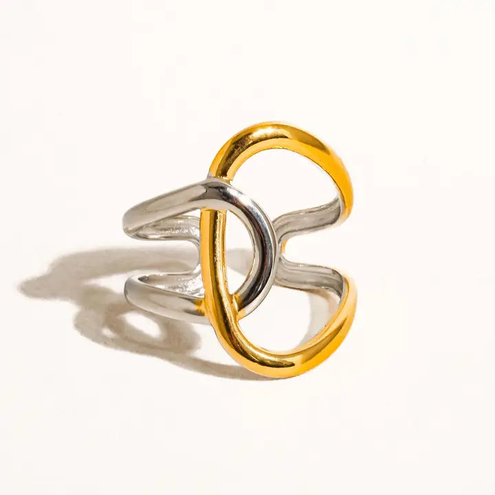 Lior 18K Gold Non-Tarnish Abstract Two Tone Ring - Multi-colored