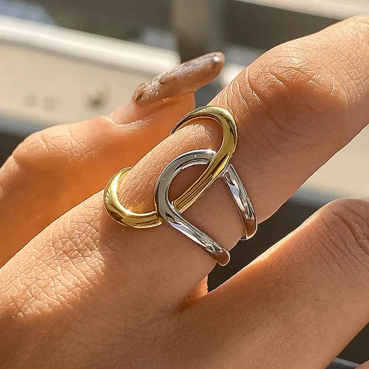Lior 18K Gold Non-Tarnish Abstract Two Tone Ring - Multi-colored