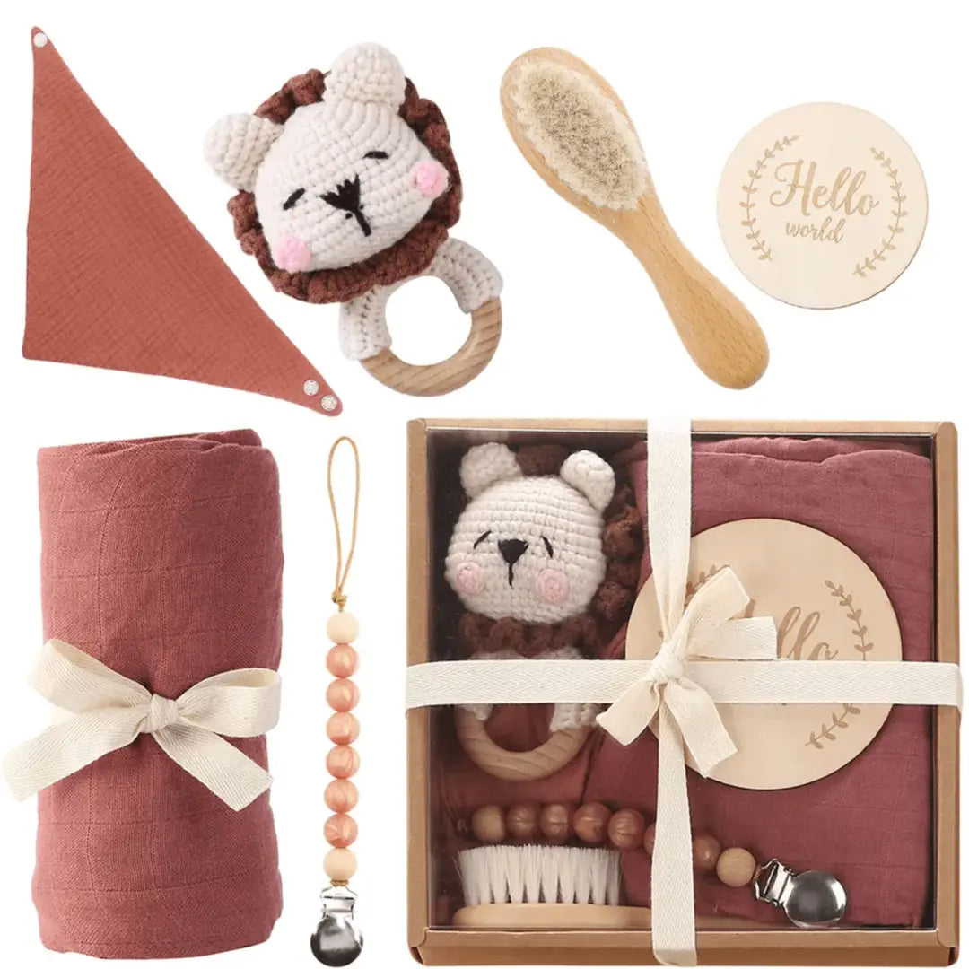 Welcome Baby Gift Box - Charming 6-Piece Set For Newborns - Maroon