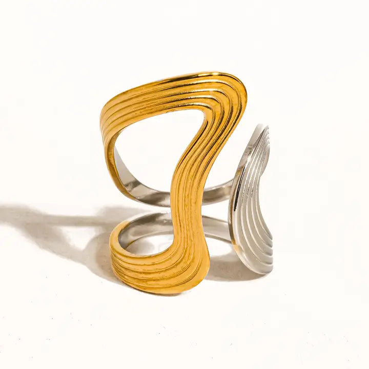 Xena 18K Gold Non-Tarnish Wavy Abstract Ring - Multi-colored