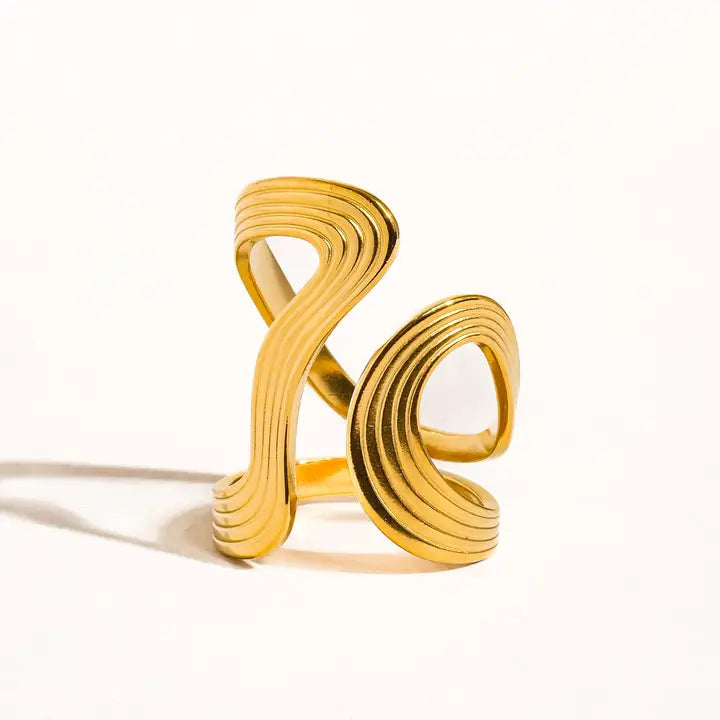 Xena 18K Gold Non-Tarnish Wavy Abstract Ring - Yellow Gold