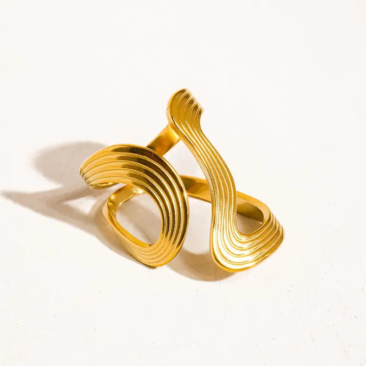 Xena 18K Gold Non-Tarnish Wavy Abstract Ring - Yellow Gold