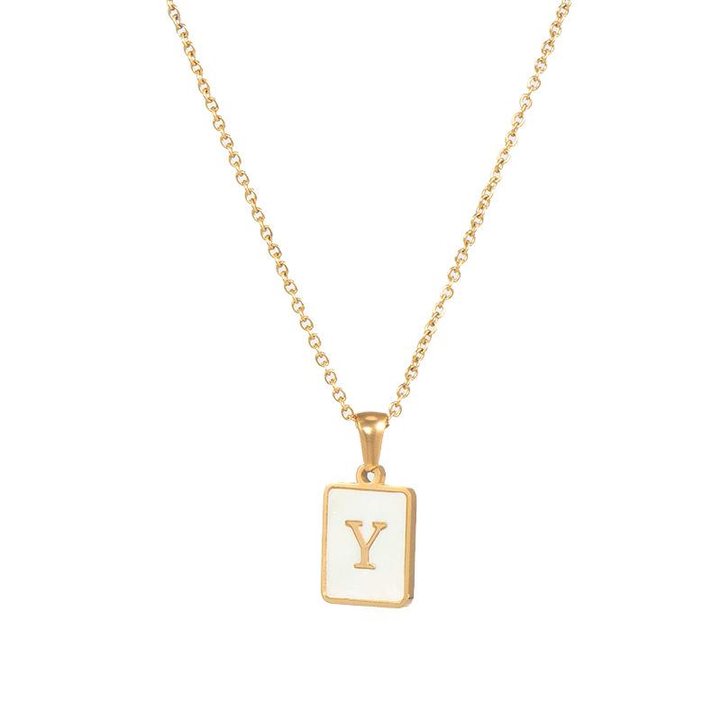 Square Initial 18K Gold-Plated Stainless Steel Necklace - Fgs - Y