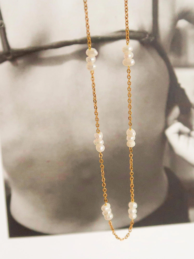 18K Non-Tarnish Petite Pearl Chokers - Yellow Gold