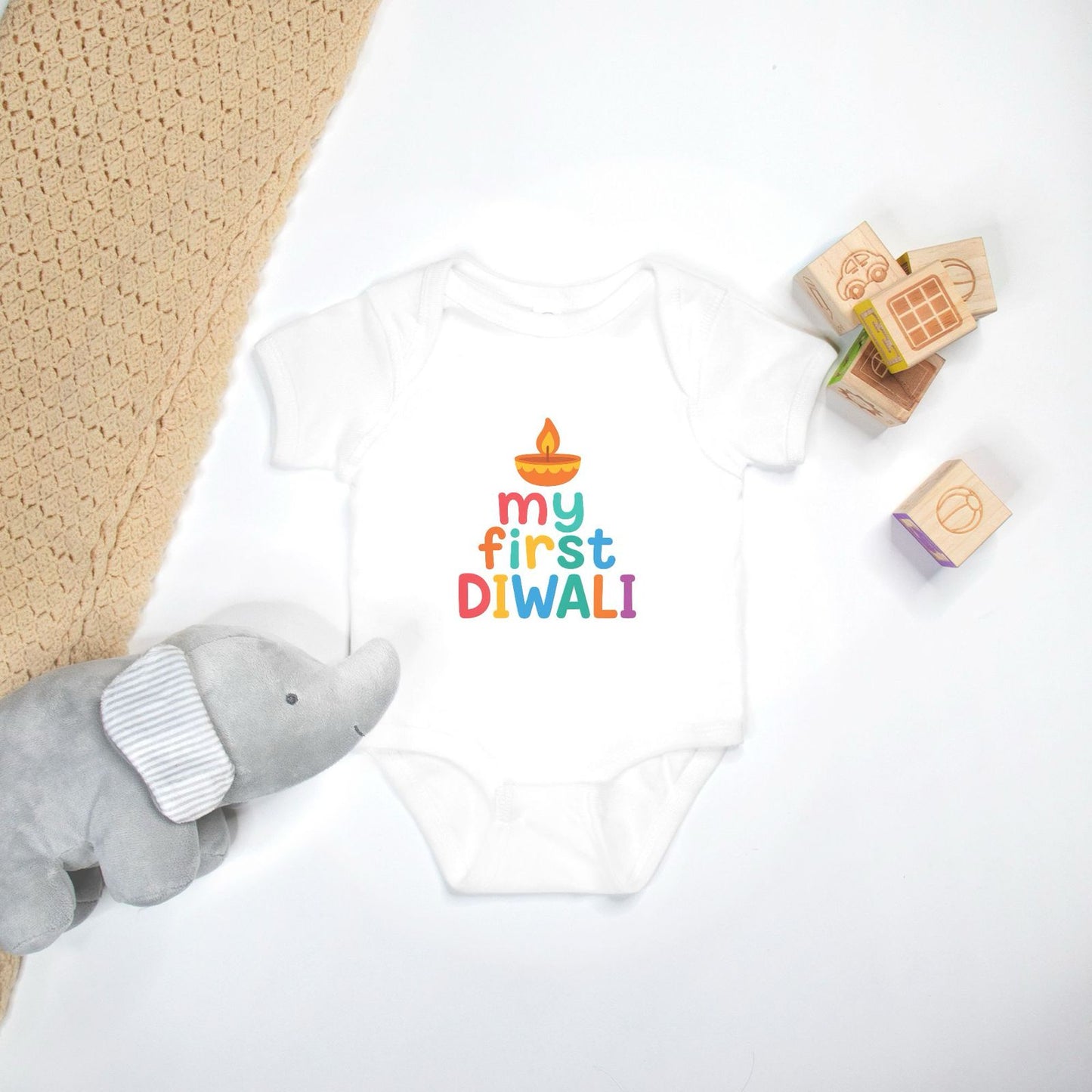 "My First Diwali" Baby Onesie - White