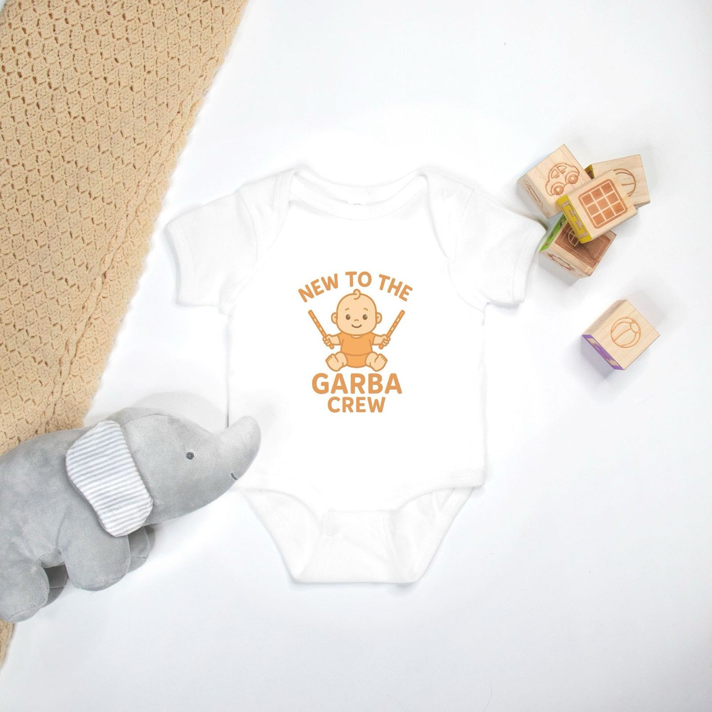 "New to the Garba Crew" Baby Onesie - White