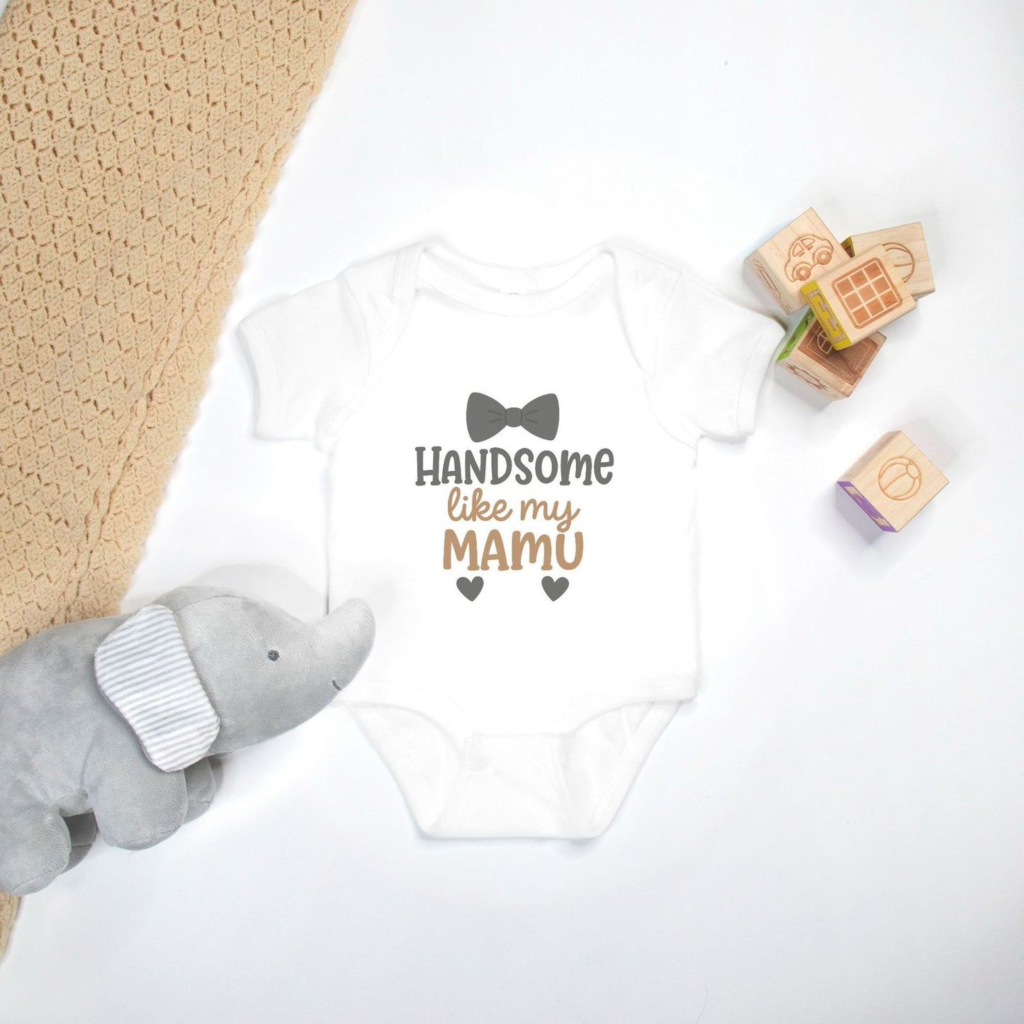 "Handsome Like My Mamu" Baby Onesie - White