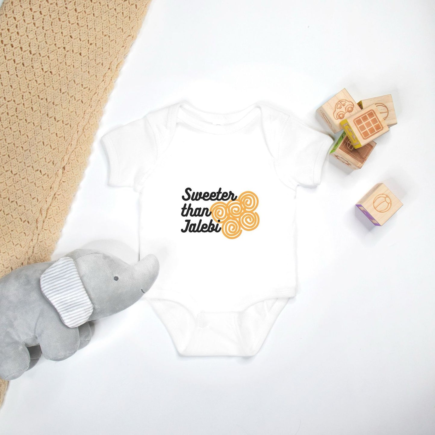 "Sweeter than Jalebi" Baby Onesie - White