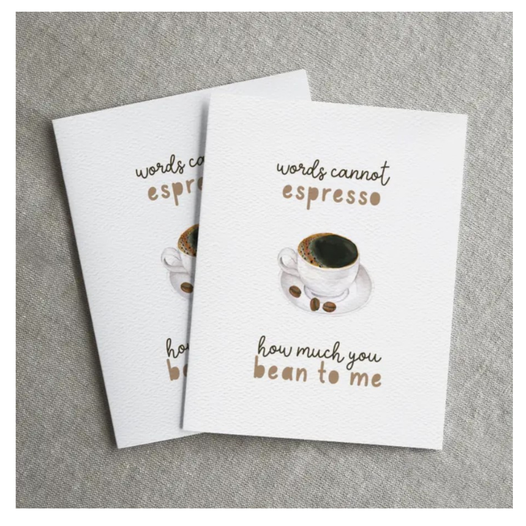 Espresso Card, Coffee Card, Words Cannot Espresso, Funny Natural White Envelopes, Clear Protective Sleeves
