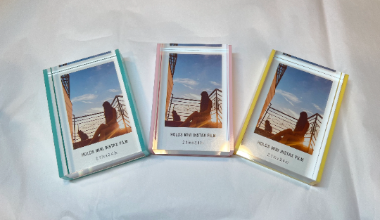 CUSTOM INSTAX PRINT Inside Clear Acrylic Glass Frame Stand Yellow