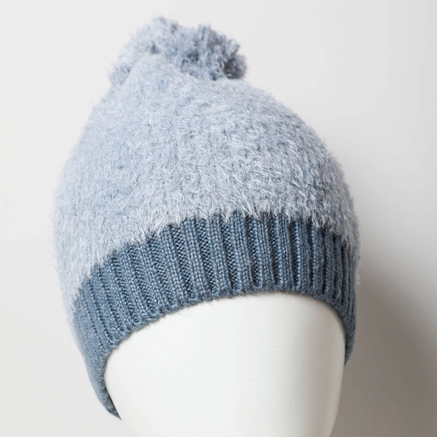 Soft Furry Pom Knit Beanie - Periwinkle