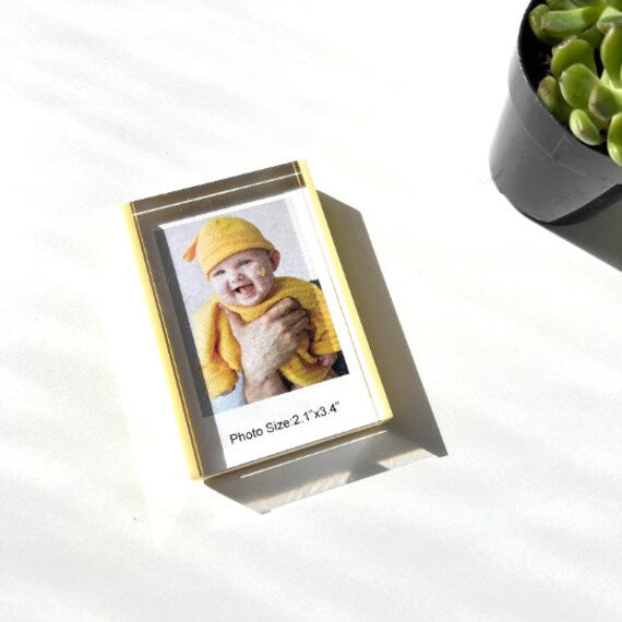 CUSTOM INSTAX PRINT Inside Clear Acrylic Glass Frame Stand Yellow