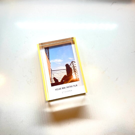 CUSTOM INSTAX PRINT Inside Clear Acrylic Glass Frame Stand Yellow